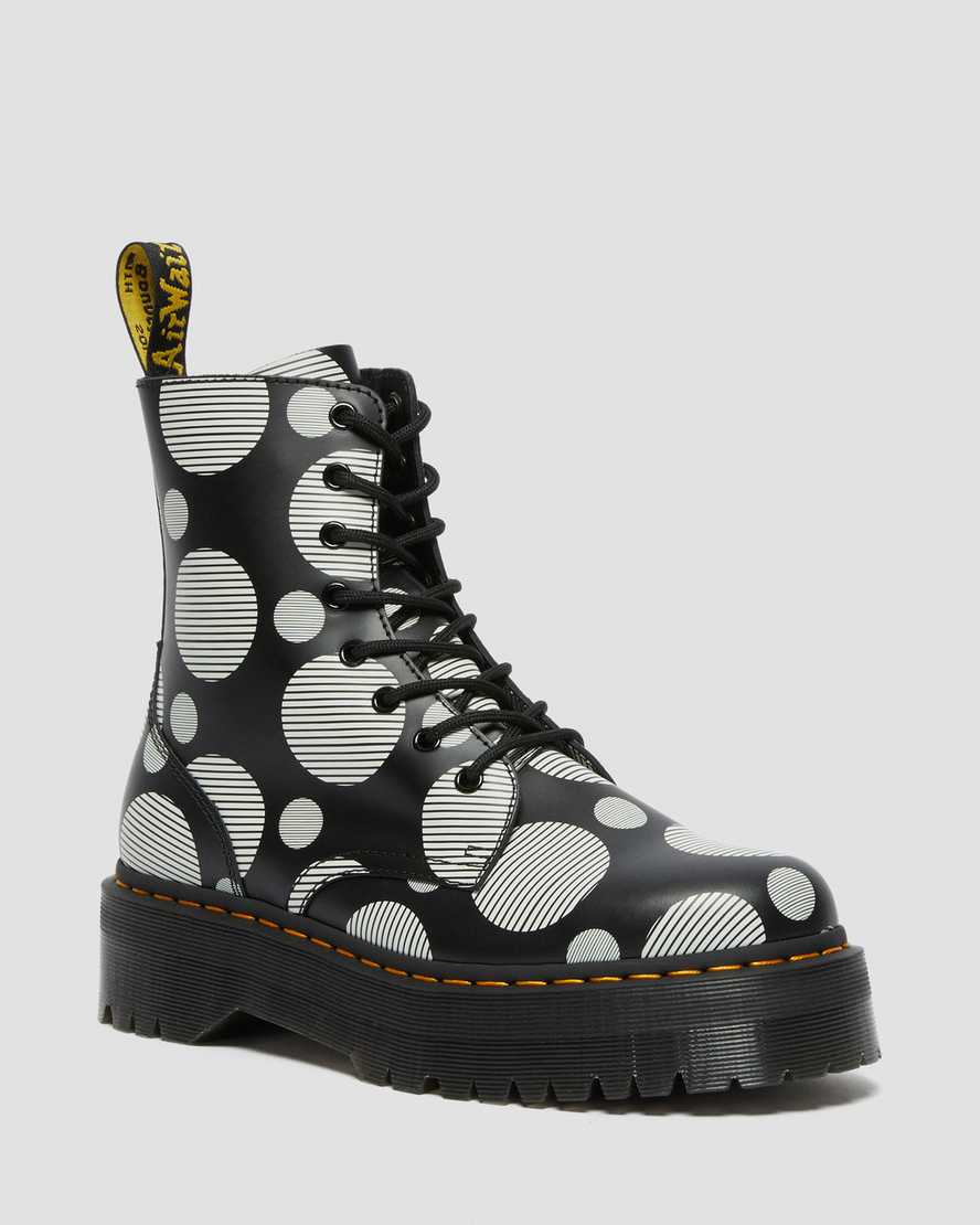 Dr. Martens Jadon Polka Dot Smooth Deri Kadın Kalın Tabanlı Botlar - Bot Siyah/Beyaz |TOFXG4139|